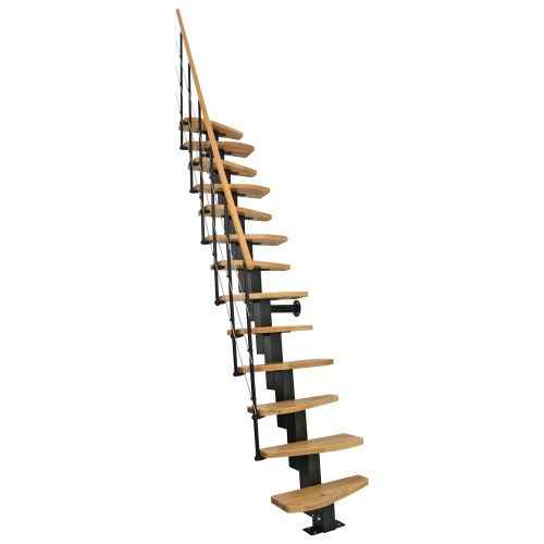 Minka Mittelholmtreppe Quatro Geradelaufend in Buche auf Walnuss gebeizt, UK weiß mit 299cm Geschosshöhe