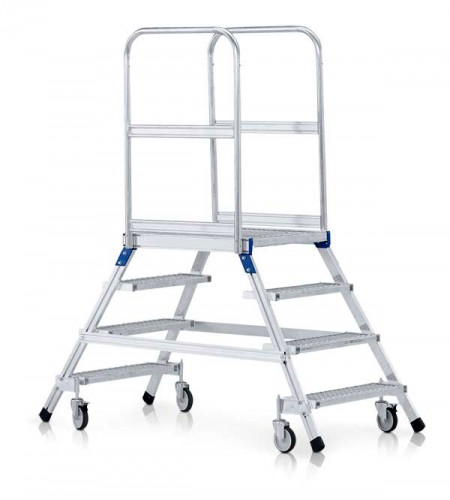 Zarges Podestleiter fahrbar mit 2x6 Stahl-Gitterrost-Stufen