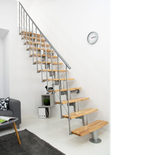 Minka Mittelholmtreppe Comfort in Buche lackiert Unterkonstruktion silber bis 312cm Geschösshöhe
