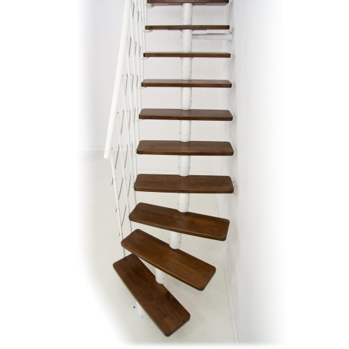 Minka Mittelholmtreppe Comfort in Buche auf Walnuss Unterkonstruktion weiß bis 312-336cm Geschösshöhe