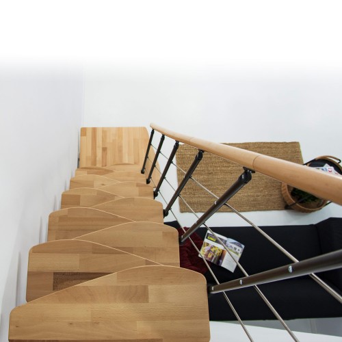Minka Mittelholmtreppe Quatro ¼-gewendelt in Buche klar lackiert, UK schwarz mit 322cm Geschosshöhe