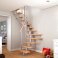 Dolle Mittelholmtreppe Frankfurt 1/2 gewendelt Eiche weiß, geölt 65 cm breit für GH 222 – 258 cm UK Metall Perlgrau mit Geländer-small