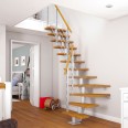 Dolle Mittelholmtreppe Frankfurt 1/4 gewendelt Eiche, geölt 75 cm breit für GH 240 – 279 cm UK Metall Perlgrau mit Geländer-small