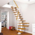 Dolle Mittelholmtreppe Frankfurt 1/4 gewendelt Eiche weiß, geölt 75 cm breit für GH 259 – 301 cm UK Metall Weiß mit Geländer-small