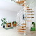 Dolle Spindeltreppe Oslo Ø140cm mit 315-345cm Geschosshöhe 14 Stufen Buche lackiert Geländer weiß, mitlaufende Kunststoffstäbe-small