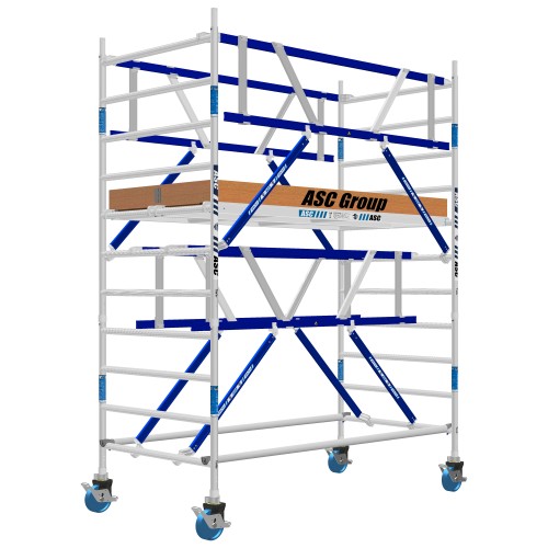ASC Rollgerüst AGS Pro 190x75cm mit Holz-Plattformen und doppelseitigem Geländer 4,3m Arbeitshöhe