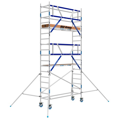 ASC Rollgerüst AGS Pro 250x75cm mit Holz-Plattformen und einseitigem Geländer 6,3m Arbeitshöhe