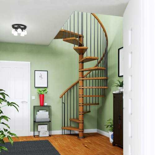 Dolle Spindeltreppe Winnipeg 246-270cm Geschosshöhe 11 Stufen Ø140cm Eiche geölt