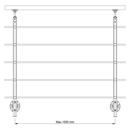 Dolle Brüstungsgeländer zur Wandmontage 1,5m Aluminium weiß mitlaufende Edelstahlstäbe Pfosten weiß oval, Handlauf weiß, rund