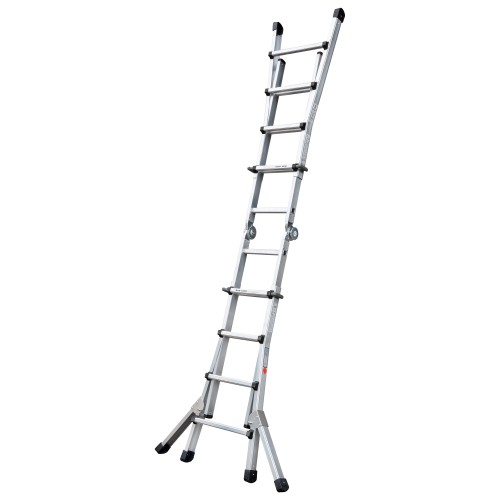 Iller Teleskopleiter, beidseitig begehbar mit Dreiecksausleger, 4x4 Sprossen und 4,95m AH