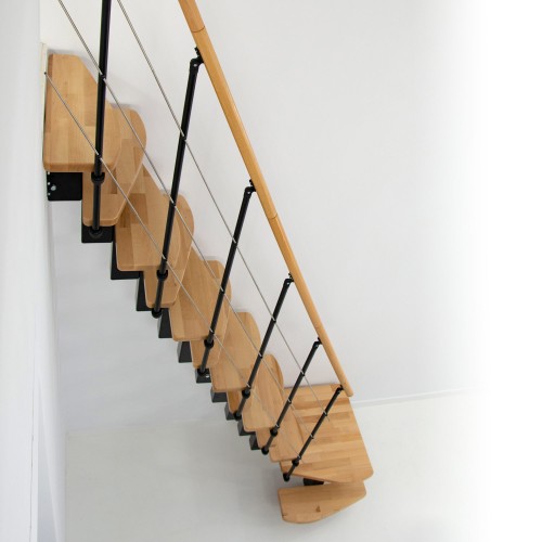 Minka Mittelholmtreppe Quatro ¼-gewendelt in Buche klar lackiert, UK schwarz mit 322cm Geschosshöhe
