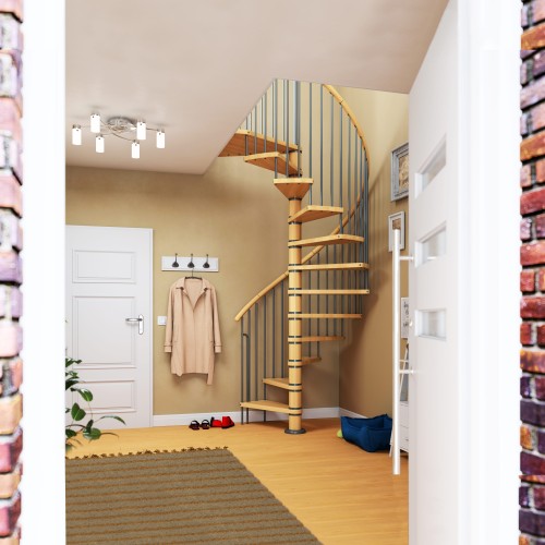 Dolle Spindeltreppe Winnipeg 266,5-292,5cm Geschosshöhe 12 Stufen Ø140cm Buche geölt