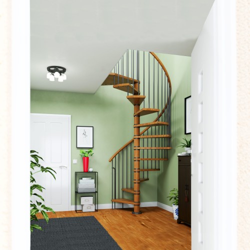 Dolle Spindeltreppe Winnipeg 246-270cm Geschosshöhe 11 Stufen Ø120cm Eiche geölt