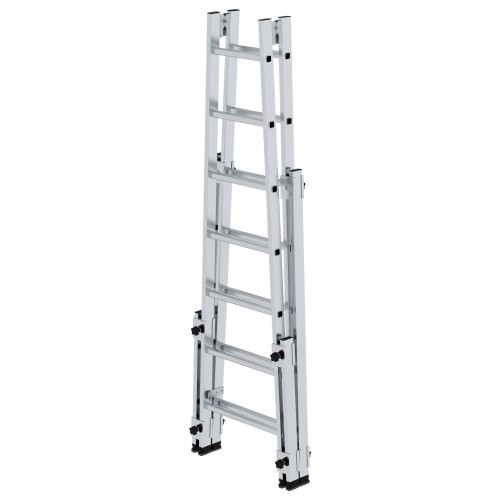 MUNK Aluminium Stehleiter, treppengängig, mit 4 Holmverlängerungen 2x7 Sprossen
