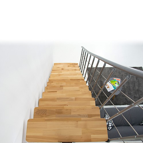 Minka Mittelholmtreppe Comfort in Buche lackiert Unterkonstruktion silber bis 312cm Geschösshöhe