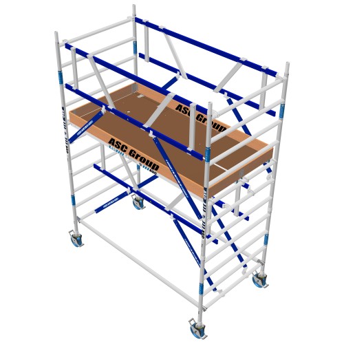 ASC Rollgerüst AGS Pro 190x75cm mit Holz-Plattformen und doppelseitigem Geländer 4,3m Arbeitshöhe
