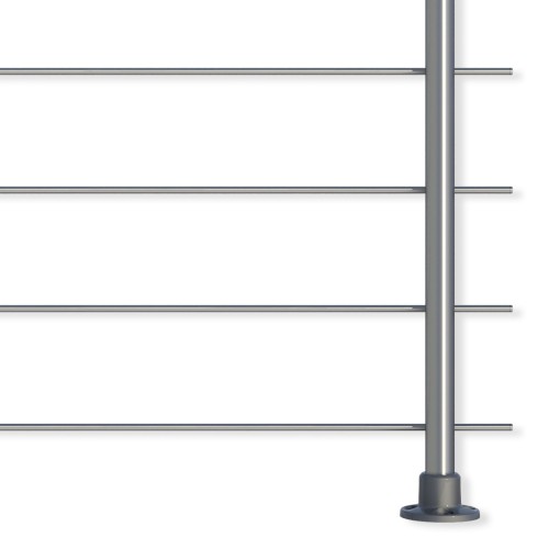 Dolle Brüstungsgeländer zur Bodenmontage Aluminium natur mitlaufende Edelstahlstäbe, Pfosten, Handlauf rund