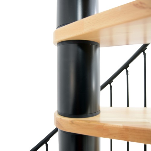 Minka Spindeltreppe Berlin in silber mit Buchestufen bis 309cm Geschosshöhe Ø120/140cm