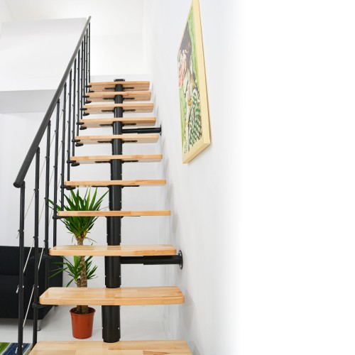 Minka Mittelholmtreppe Comfort in Buche lackiert Unterkonstruktion schwarz bis 312-336cm Geschösshöhe