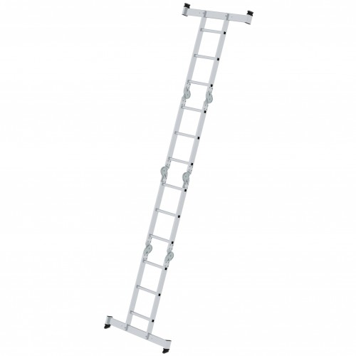 MUNK Vielzweckleiter mit Nivello® Traverse und Holzbelag 2x3 + 2x4 Sprossen