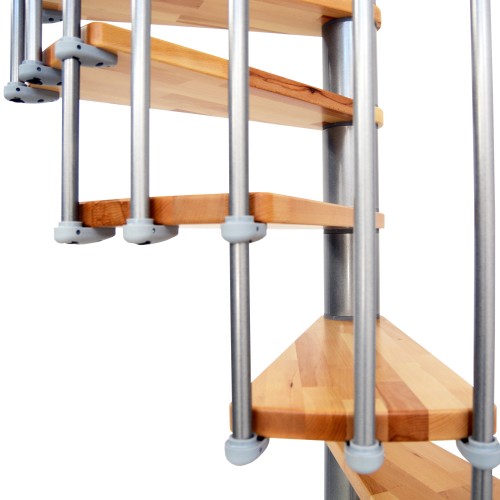 Minka Spindeltreppe Berlin in silber mit Buchestufen bis 309cm Geschosshöhe Ø120/140cm
