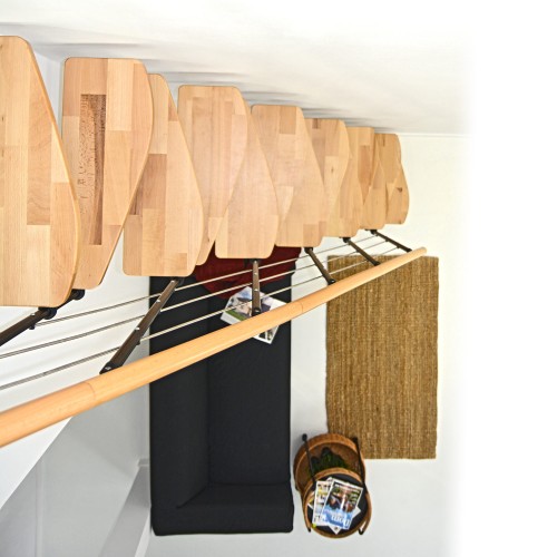 Minka Mittelholmtreppe Quatro Geradelaufend in Buche klar lackiert, UK schwarz mit 345cm Geschosshöhe