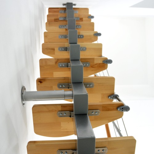 Minka Mittelholmtreppe Quatro Geradelaufend in Buche klar lackiert, UK grau mit 299cm Geschosshöhe