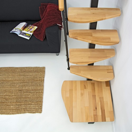 Minka Mittelholmtreppe Quatro ¼-gewendelt in Buche klar lackiert, UK schwarz mit 322cm Geschosshöhe
