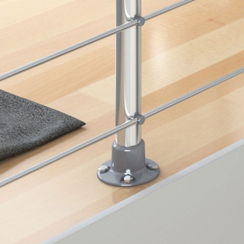 Dolle Brüstungsgeländer zur Bodenmontage Aluminium natur mitlaufende Edelstahlstäbe, Pfosten, Handlauf rund