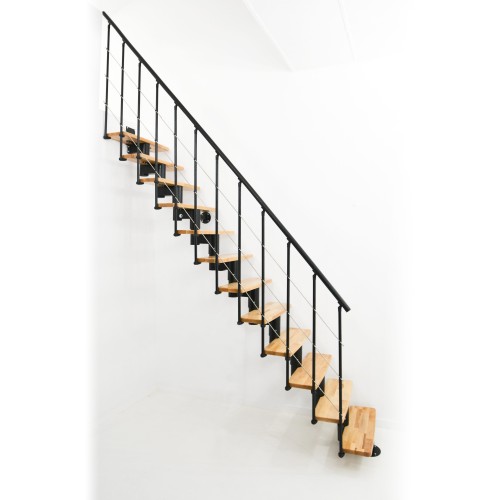 Minka Mittelholmtreppe Comfort in Buche lackiert Unterkonstruktion schwarz bis 312-336cm Geschösshöhe